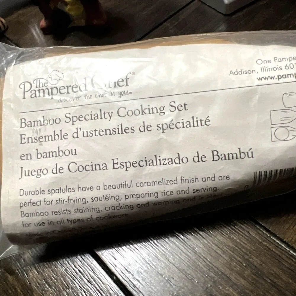 Pampered Chef Bamboo Specialty Cooking Set Spatulas # 2044 Retired NIP NOS Rare